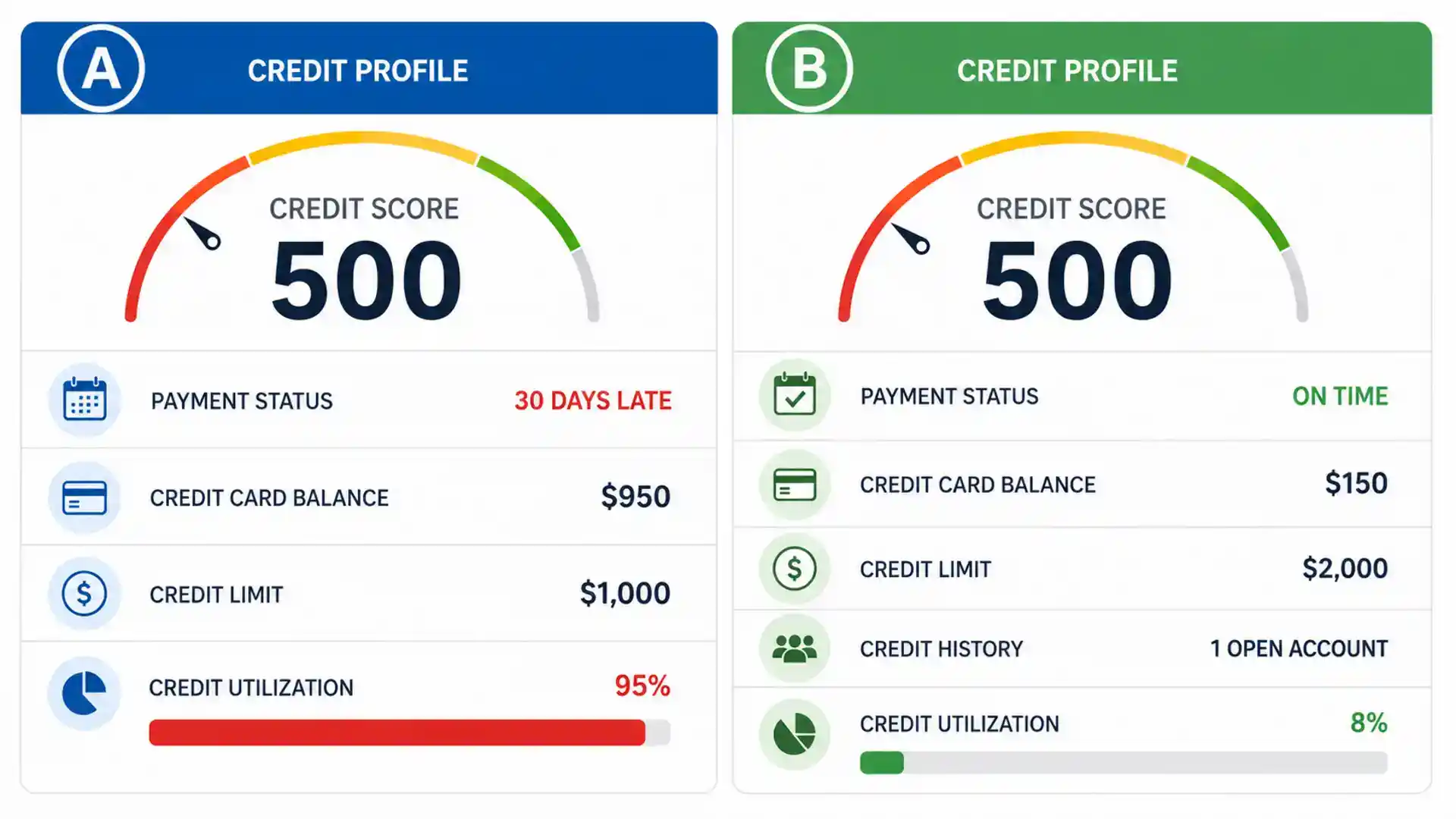 Which profile shows more urgent credit warning signs?